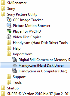 SONY Picture Utility - Not in the SONY folder